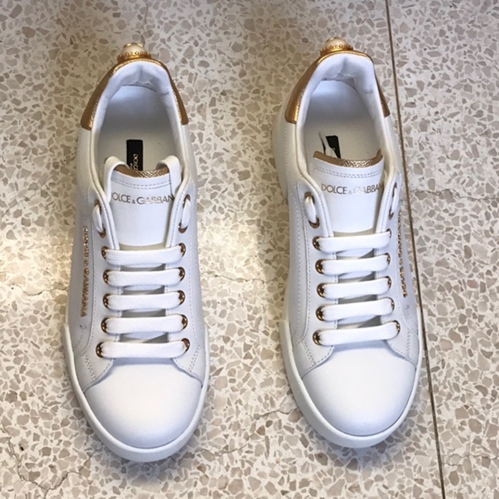 Dolce & Gabbana White and Gold Sneakers Sleek Design brand new